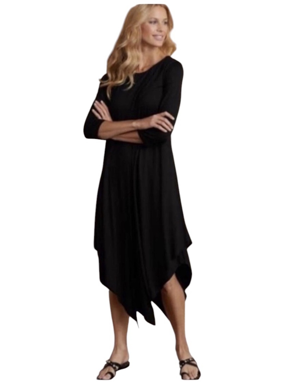 Soft Surroundings Alexandra Black Asymmetrical Shark Hem Scoop Neck Dress 🆕